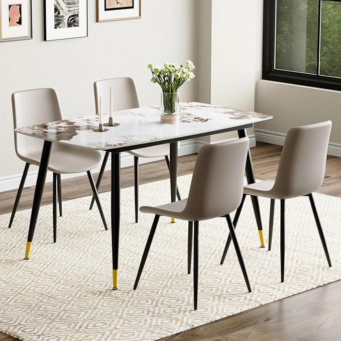 Small Dining Table Set for 4, 50'' Sintered Stone Dining Table with 4 Chairs, Easy to Assemble, Suitable for Small Spaces