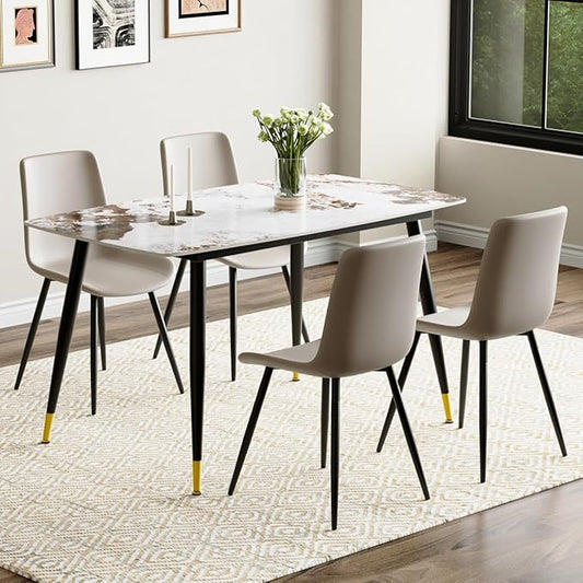 Small Dining Table Set for 4, 50'' Sintered Stone Dining Table with 4 Chairs, Easy to Assemble, Suitable for Small Spaces