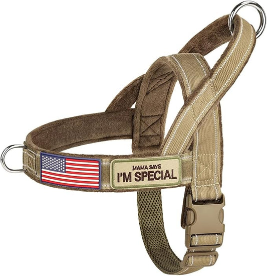 Forestpaw No Pull Dog Harness with Flannel Lining, Reflective Escape Proof Vest for Large Dogs, Quick Release Comfortable for Walking Training (Includes Patches),Brown L