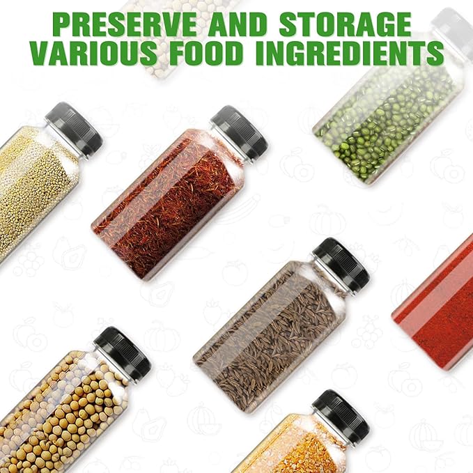 12pcs 8oz Plastic Juice Bottles, Reusable Juice Containers with Black Tamper Proof Lids, Brush, Funnel and Labels, Clear Water Bottles for Juicing, Smoothie and Homemade Beverages