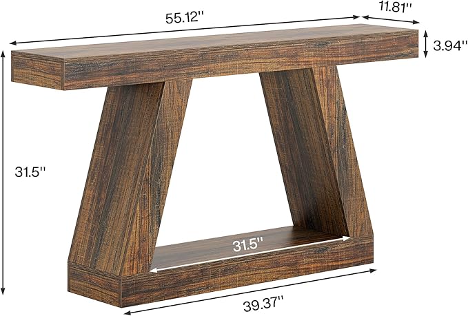 Tribesigns Farmhouse Console Table, 55-Inch Rustic Sofa Table with Storage, Industrial Wooden Entryway Table for Hallway, Living Room, Dark Brown