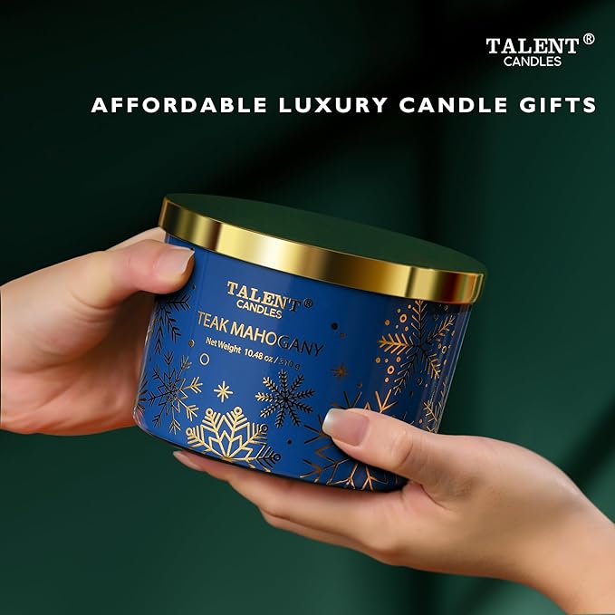 Fall Scented Candles for Home, 10.9oz 3 Wicks Aromatherapy Candle,25hrs burn time, Autumn Scented Candle Gift for Men and Women, Teak Mahogany, TCGG8100A-C