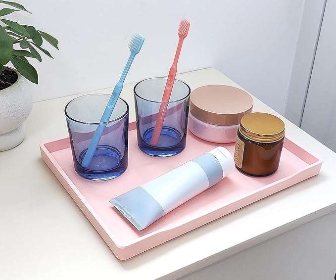 Pink Serving Tray (11.8 x 8.7 inch) for Serving Accessory, Spa, Coffee, Drinks, Wine, Tea, Bar, Party, Seasoning, Perfume and Display Use.