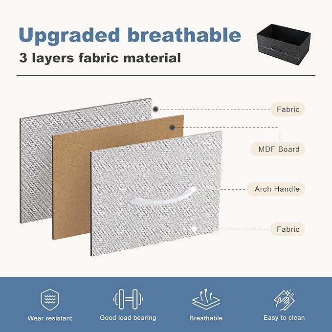 DUMOS Nightstand with 4 Drawers Bedside Table with Removable Fabric Bins Sturdy Steel Frame Wood Top Organizer Furniture for Bedroom Closet Living Room,Light Gray