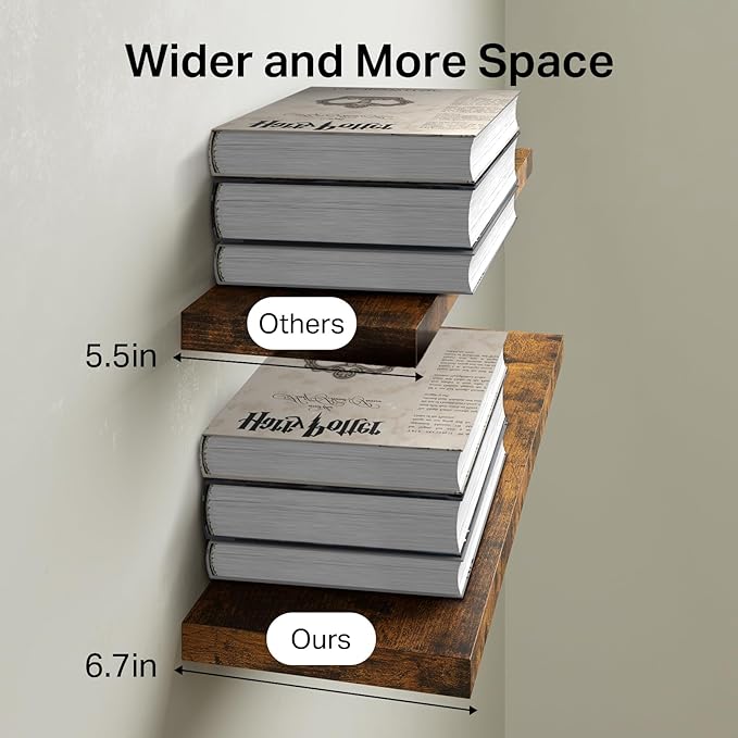 BAYKA Floating Shelves for Wall, 22.5 Inch Rustic Wood Wall Mounted Shelving for Bathroom, Bedroom, Living Room, Kitchen & Book, Hanging Display Decor Shelf with 22 lbs (Rustic Brown,Set of 3)