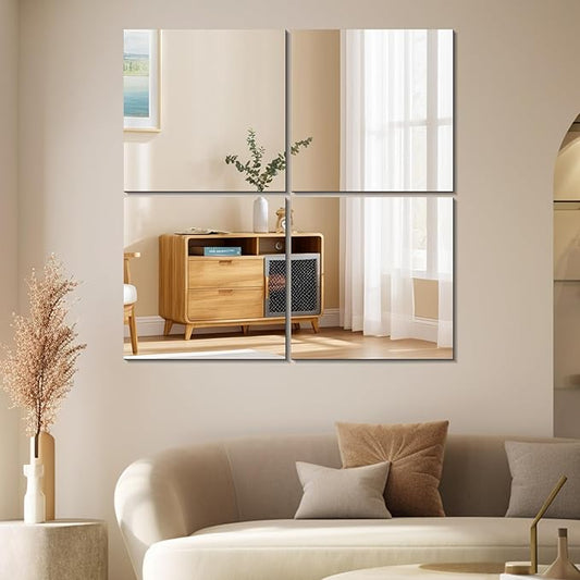 Vlush Full Length Wall & Tiles 10.2'' x 10.2'' x 4PCS Full Body Mirror, Full Length Mirror Wall Mounted Mirrors Decorative for Home Gym, Door, Bedroom & Bathroom