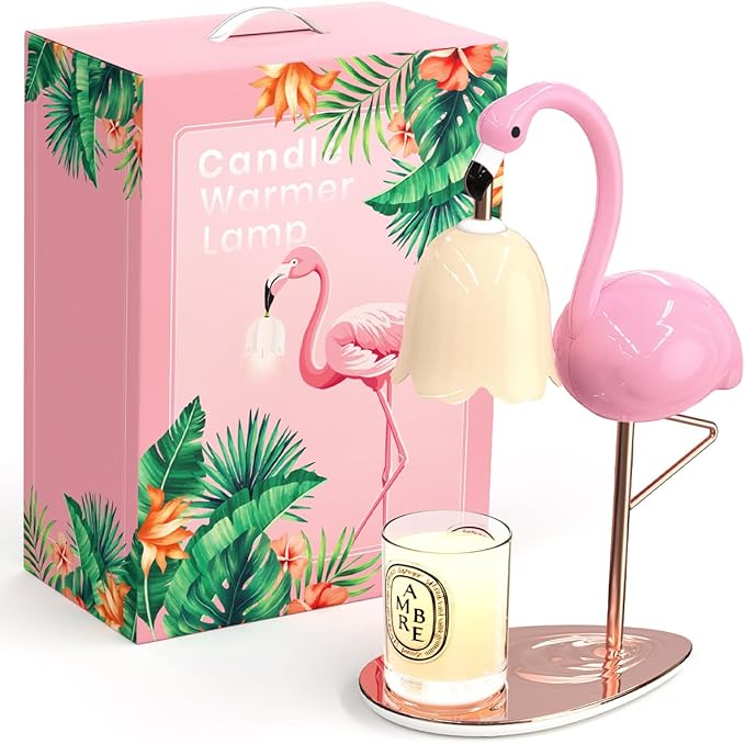 CODOGOY Fragrance Candle Warmer Flamingo Lamp with Timer, Dimmable, Halogen, Polished, Pink, for Home Decor 6.69 x11 x15.35 in