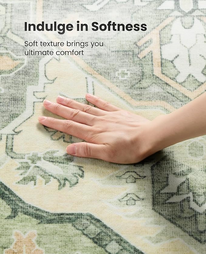 AMADA HOMEFURNISHING 9x12 Area Rug, Washable Low-Profile Large Area Rug with Non-Slip Backing & Durable Edge Binding, Vintage Large Rugs for Living Room, Bedroom