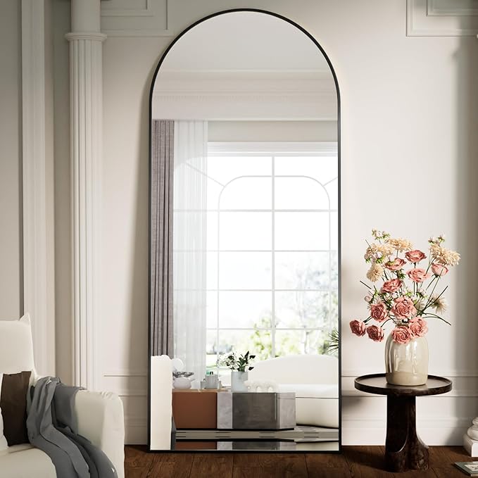Arched Full Length Mirror 71"x26" - Floor Standing Body Mirror with Aluminum Frame,Leaning Hanging for Bedroom Cloakroom Living Room Black