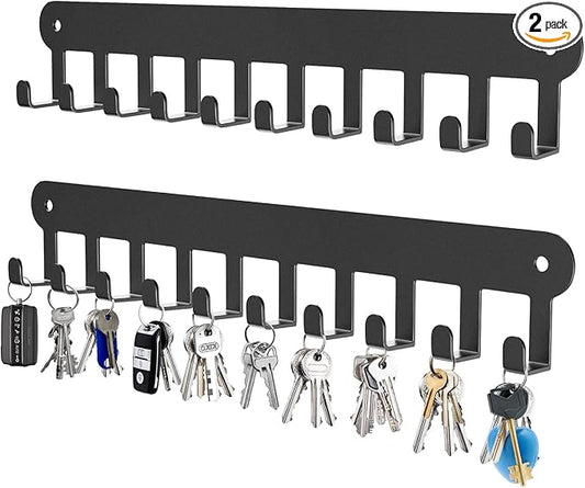 2 Pack Key Holder Wall Mount, Key Holder for Wall,Key Wall Holder, Key Hooks Hanging Keys, Key Hanger Wall Mount with 10 Hooks, Key Rack for Living Room, Kitchen, or Bathroo