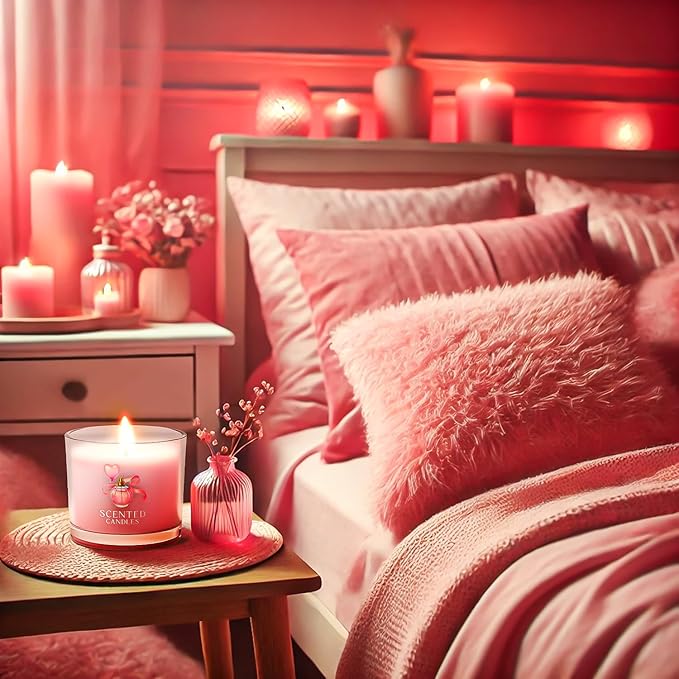 Pink Candles, Scented Candle Gift Set for Stress Relief, 3 Votive Candles for Women and Men, Birthday Candle Gifts for Women, Candles Gifts for Women (Pink, 7 oz)
