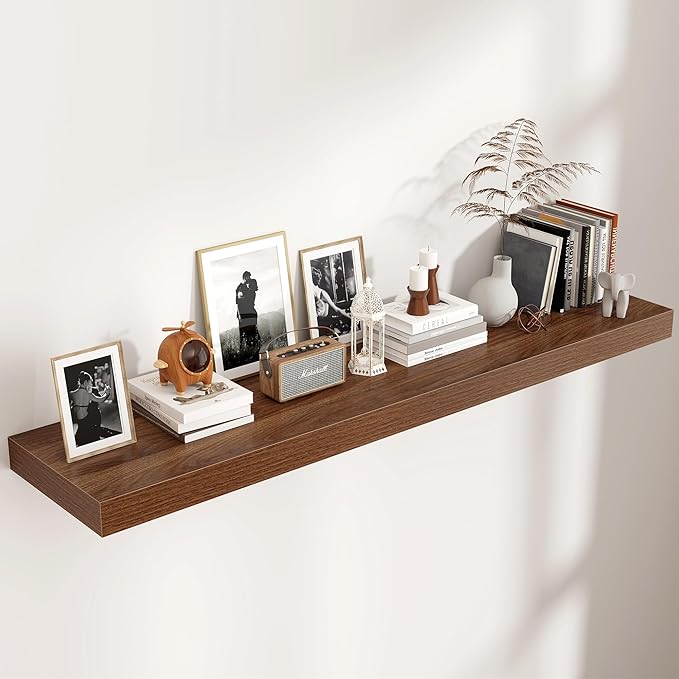 Floating Shelves for Wall, 55 Inch Wide x 12 Inch Deep Floating Shelves, Long Wood Floating Wall Shelf Shelves for Living Room Bathroom Bedroom Kitchen Home - (Walnut, 55" W x 12" D x 2" H)