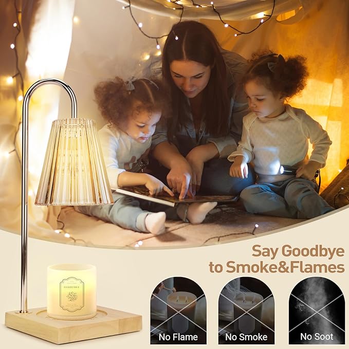 APSARAS USA Candle Warmer Lamp with Timer, Candle Warmer,Dimmable, Home Decor,Wax Warmer Lamp for Jar Candles with 2 Bulbs and Life Flower Wooden Base,Gift Box for Her/Him (TD1246)