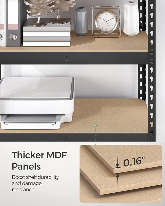 SONGMICS 5-Tier Storage Shelves, Load 2310 lb, Garage Storage, Boltless Assembly, Adjustable Shelving Unit, 11.8 x 29.5 x 59.1 Inches, for Study Shed Basement, Black and Natural Beige UGLR300B01