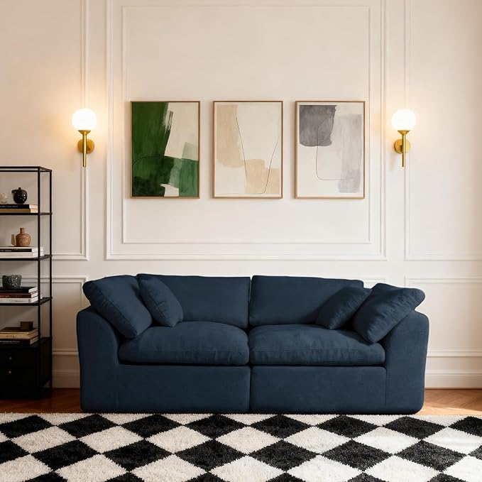 Cloud Modular Sectional Sofa Couch,78” 2 Seats Loveseat Sofa with Wide Armrest, Modern High-Density Sponge Compressed Sofa Couch for Living Room, Bedroom,No Assembly Needed (Blue, 2 Seats)