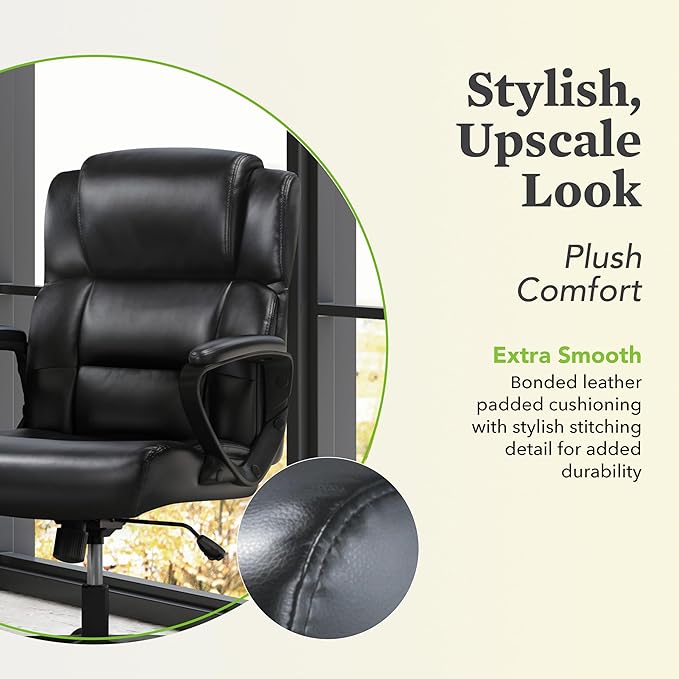 HON Sadie Executive Chair, Leather Ergonomic Office Chair with Adjustable Arms and Back Support, 360 Swivel, Black