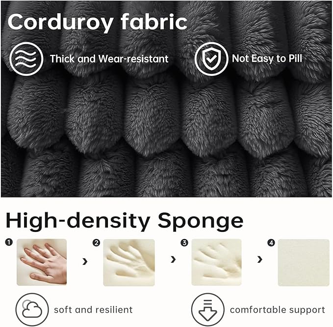 108" Sectional Couches for Living Room, Modular Sectional Sofa with L-Shape Chaise, Boneless Couch, Comfy Corduroy Fluffy Couch with Deep Seat and Side Pockets, No Assembly Required