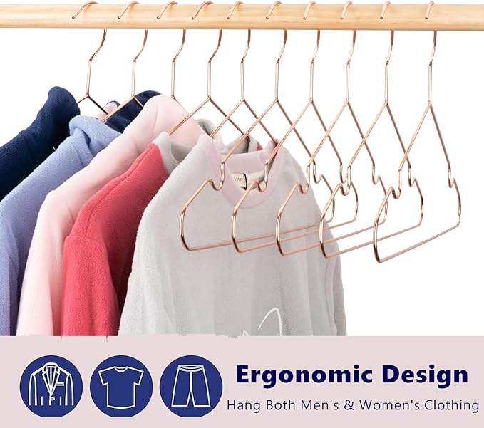 Rose Gold Adult Metal Wire Clothes Hangers, 16.5" Metal Hangers for Clothes Strong Hangers, 60 Pack Space Saving for Coat Suit Bridal Boutique Dress Closet Dorm Clothing Rack