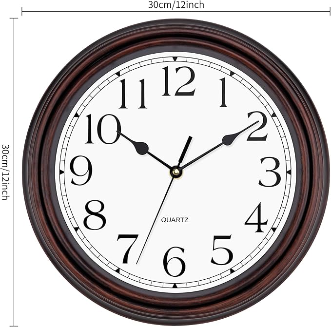 Foxtop 12 Inch Wall Clocks Battery Operated Silent Non-Ticking Classic Vintage Retro Wall Clock Decorative for Office Living Room Kitchen Home (Bronze)