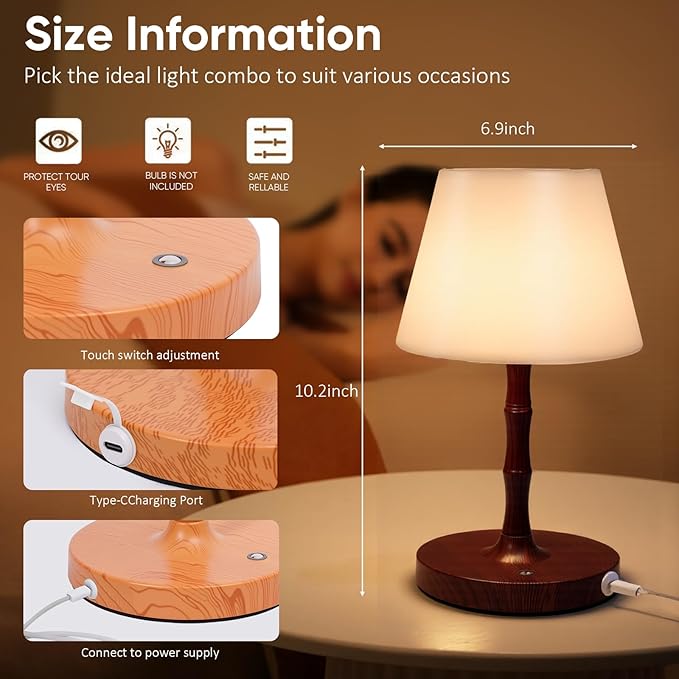 Outdoor Battery Powered Waterproof Desk lamp, Office and Bedroom Desk lamp, Bathroom LED lamp, Courtyard Camping Restaurant LED Night lamp, 4000mAh Rechargeable Battery Driven lamp (Brown)