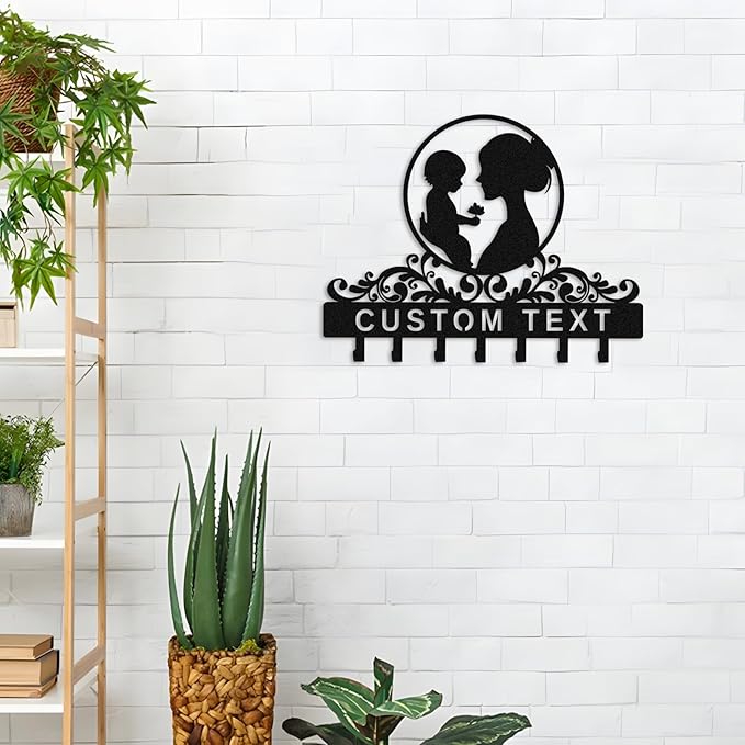 Personalized Key Holder Wall Mount,Custom Name Key Holder Wall Art,Mom and Kid Wall Decor,Gift for Mom Grandma,Mother's Day Gift