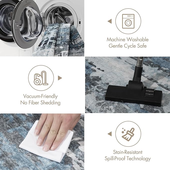 3x5 Soft Washable Area Rugs for Living Room and Bedroom, Non-Slip Stain Resistant Indoor Carpet, Cozy Floor Mat for Dining Room, Office,Stain Resistant Entryway Blue