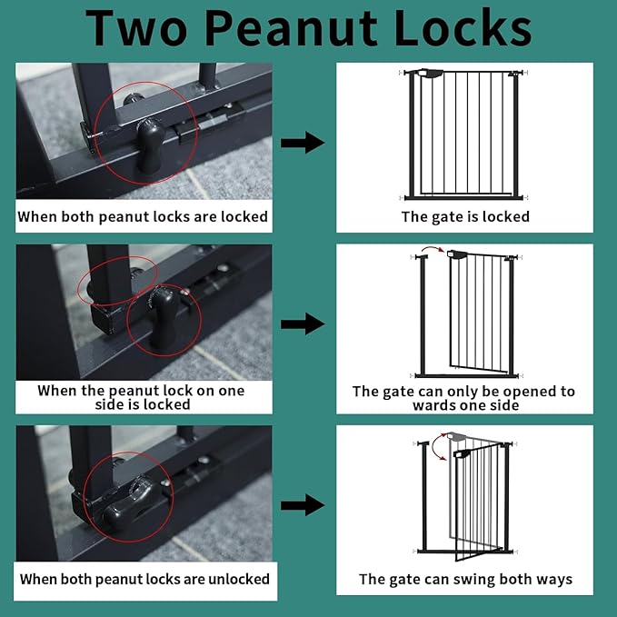 ALLAIBB Triple Lock Extra Wide Baby Gate Pressure Mounted Walk Through Safe Auto Close Black Metal Dog Pet Puppy Cat for Stairs,Doorways,Kitchen 29.72-47.24"