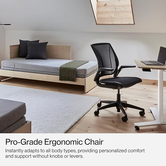 Humanscale World LM Black Catena Mesh Ergonomic Office Chair for Desk with Black Mesh Seat, Adjustable Simple Desk Chair, Black Frame