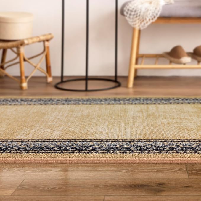 Antep Rugs Alfombras Bordered Modern 2x7 Non-Slip (Non-Skid) Low Pile Rubber Backing Indoor Area Runner Rug (Gold Brown, 2' x 7')