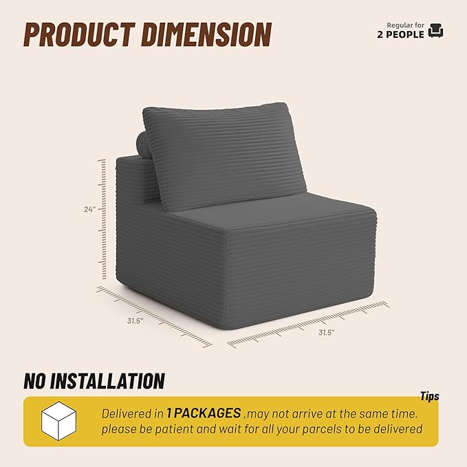 Cozy Single Seat, Comfortable Seating, No Assembly Required, Gray