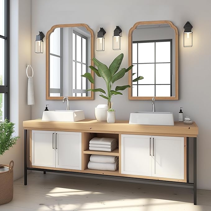 HOMECOOKIN Wood Bathroom Mirrors for Wall Mounted, 20" x 30" Rustic Wood Frame Wall Mirrors Decorative for Living Room or Bedroom Vanity Mirror (DH) B