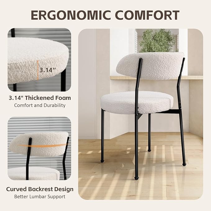 SoarFlash Kitchen Table and Chairs for 2, 24" Dining Table Set for 2 with Boucle Upholstered Chairs, 3 Piece Round Kitchen Table Set, Dining Room Table Set for Small Space, Apartment