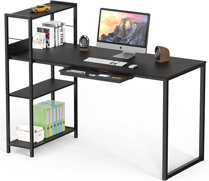 SHW 46-Inch Home Office Mission Computer Desk with Side Shelf and Drawer, Black