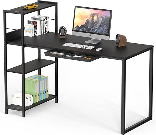 SHW 46-Inch Home Office Mission Computer Desk with Side Shelf and Drawer, Black
