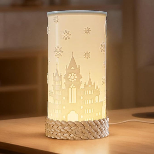 Rechargeable Touch Control Table Lamp, 3-Way Dimmable LED Bedside Lamp with Novelty Lithophane Shade and Rotation Base for Bedroom, Living Room, Office