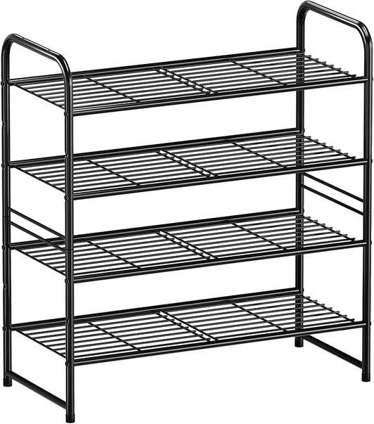 Stackable Shoe Rack, 4 Tier Closet Metal Shoe Organizer for Storage Shelf for Entryway, Bedroom, Holds up to 20 Pairs Shoes, Black