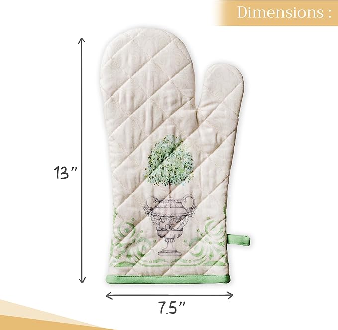 Maison d' Hermine Oven Gloves 100% Cotton Oven Mitt 7" x 13" with Loop Heat Resistant, BBQ, Cooking Gloves, Baking, Grilling, Kitchen, Handling Hot Pans Spring/Summer (Pack of 1, Jardin Du Roy)
