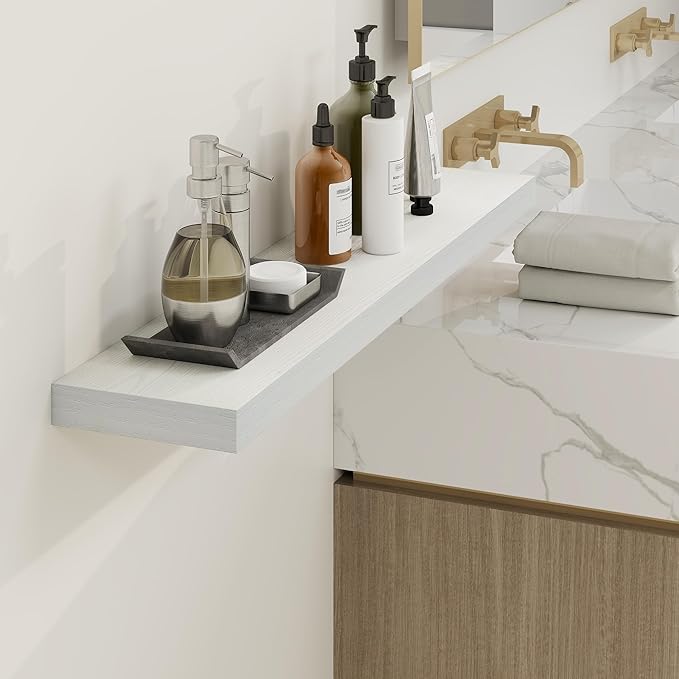 Fun Memories 66 Inch Fireplace Mantel - Long Floating Shelf, Wall Mounted Farmhouse Display with Invisible Heavy Duty Metal Bracket, White, 2 Pack