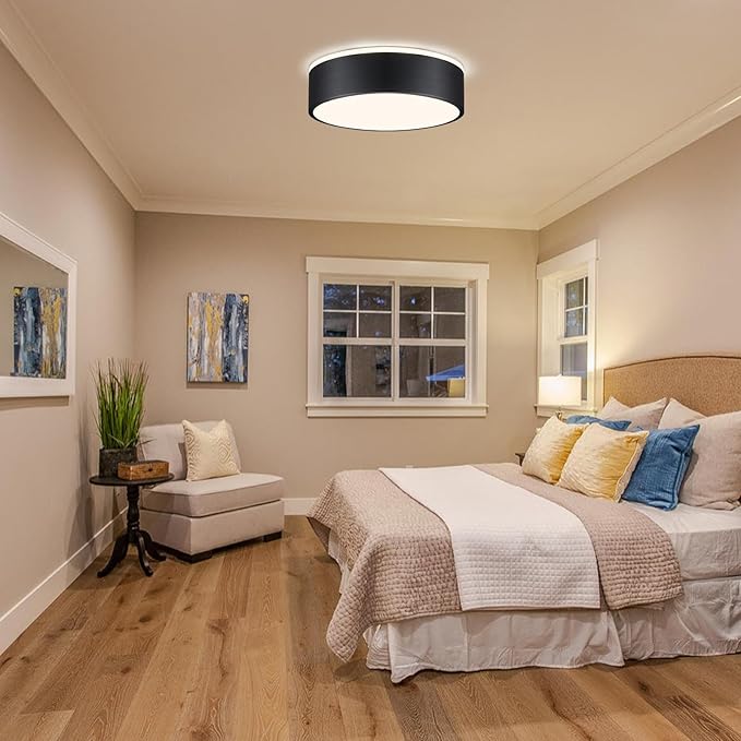 Vikaey Black LED Ceiling Light, Modern Flush Mount Ceiling Light Fixture, Not Dimmable Minimalist Round Metal Lighting Fixture Ceiling Lamp for Hallway, Entryway, Bedroom, Balcony, 11.81 Inch