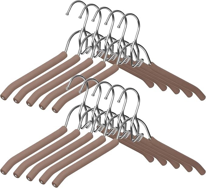 VWV Hangers, Space Saving Hanger, Heavy-Duty Stainless Steel Sweater and Shirt Hanger, Wardrobe Organizer (Brown, 10 Pack)