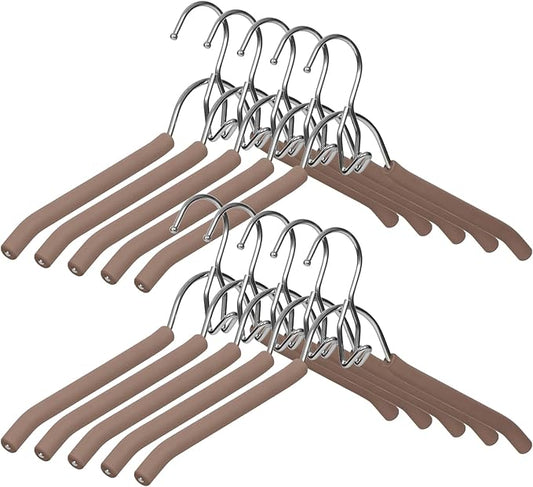 VWV Hangers, Space Saving Hanger, Heavy-Duty Stainless Steel Sweater and Shirt Hanger, Wardrobe Organizer (Brown, 10 Pack)