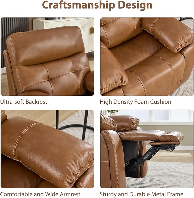 CANMOV Genuine Leather Power Recliner Sofa Set,Power Recliner Chair and Sofa Set, 2 Pieces Leather Couch with Storage Console, USB Ports, Cup Holders for Living Room,Brown