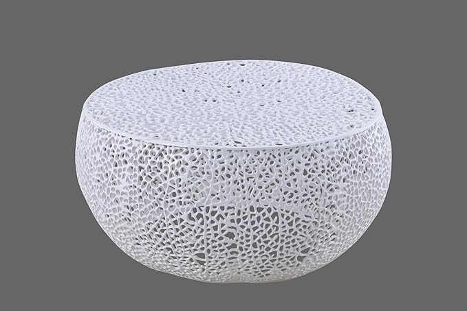 Modern Contemporary Round 32" Coffee Table, Solid Aluminum intrigued Design, Drum Shaped Mesh Cocktail Table, Creative Center Table for Living Room and Bedroom, Casted in White