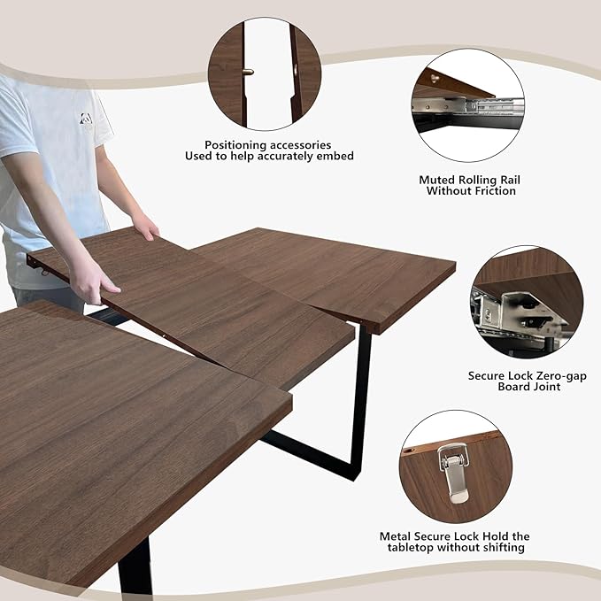 ZckyCine Walnut Color Expandable Dining Table, 51-67 Inches Adjustable Length, Modern Simple Design, Perfect for Family & Office, Seats 6+
