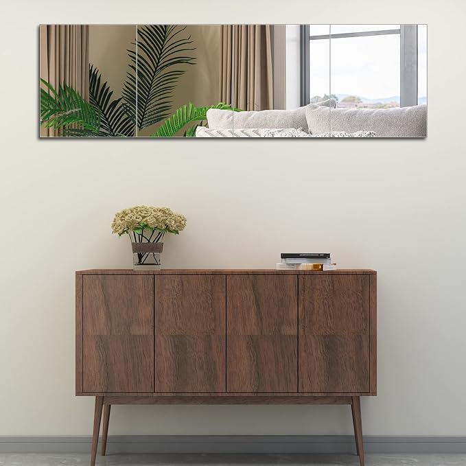 Ruomeng Full Length Wall Mirror Tiles, Gym Mirrors 12" x 15" x 4Pcs Square Wall Mounted Mirror, Frameless Mirror Tiles for Home Gym, Bedroom, Door