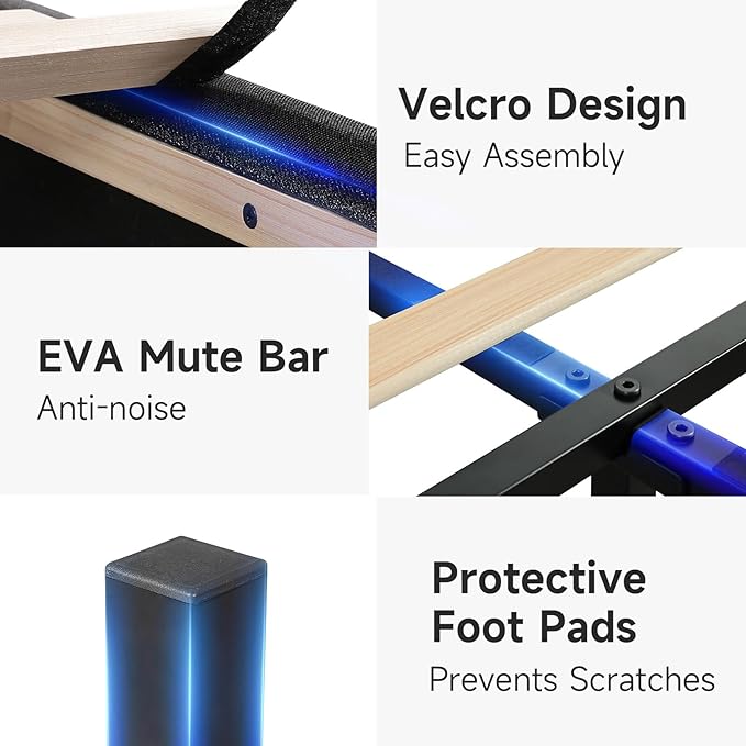 koorlian Full Size Bed Frame, Full Bed Frame with Headboard, Adjustable Upholstered Bed with Type-C&USB Port, Wingback Storage Headboard, Noiseless, No Box Spring Needed, Dark Gray