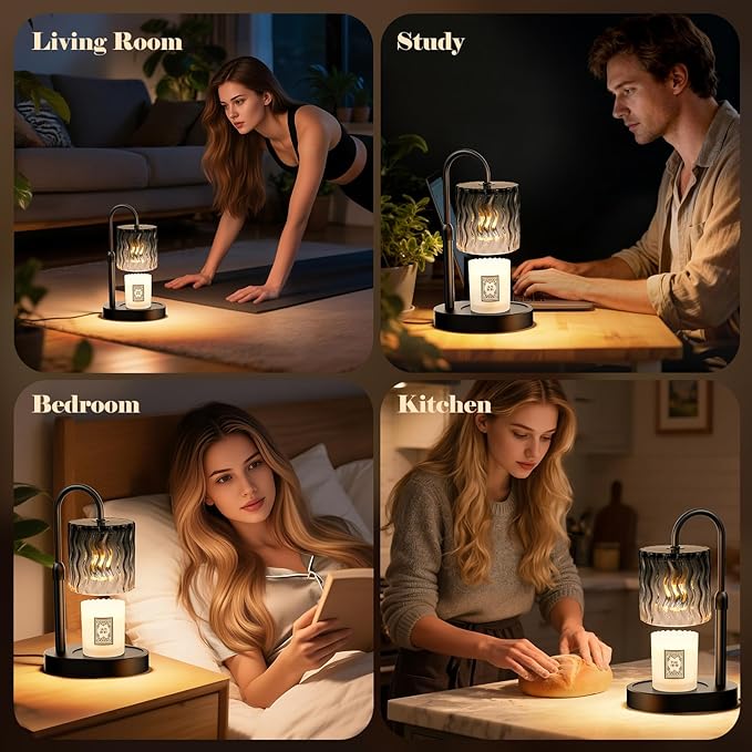 Candle Warmer Lamp with Timer, Dimmable Candle Lamp Warmer for Home Decor, Adjustable Height Wax Melt Warmer Lamp with 2 Bulbs Birthday Christmas Gifts for Women (Black)