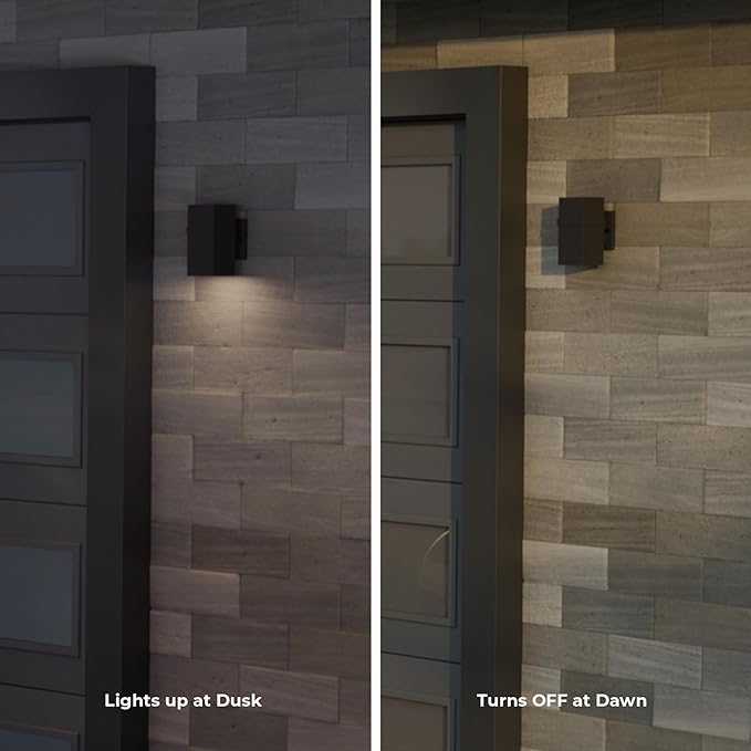 GLOBE Electric 60000180 9W LED Integrated Dusk to Dawn Outdoor Wall Sconce, Matte Black, 500 Lumens, 2700 Kelvin, 80 CRI