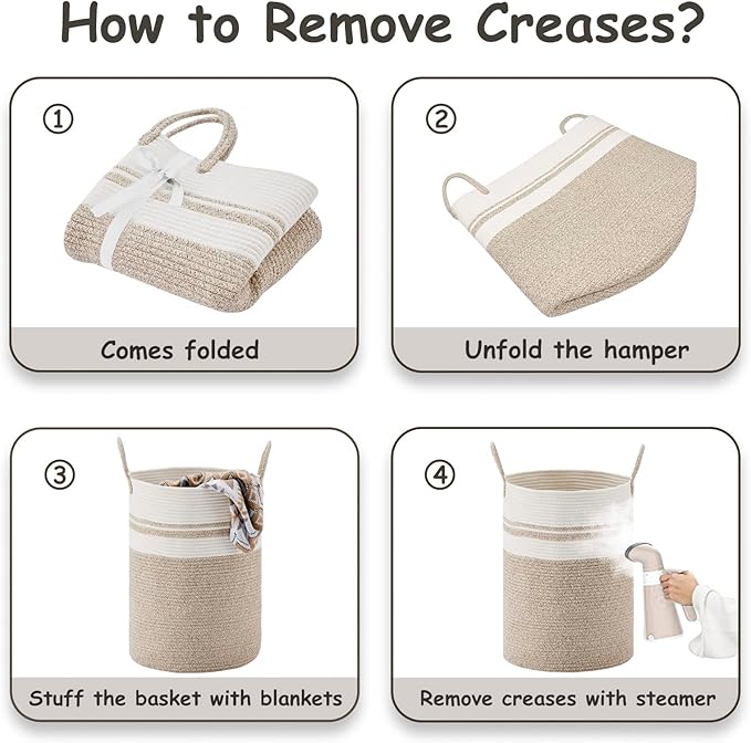 VIPOSCO Tall Laundry Hamper, Woven Rope Storage Basket for Blanket, Toys, Dirty Clothes in Living Room, Bathroom, Bedroom - 30L Brown & White