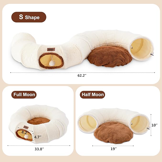 Cat Tunnel Bed for Indoor Cats, Cute Cat Donut Toy Tunnel for Small Large Cats, Peekaboo Pet Cave Play Tunnel for Kitten/Rabbit,Beige